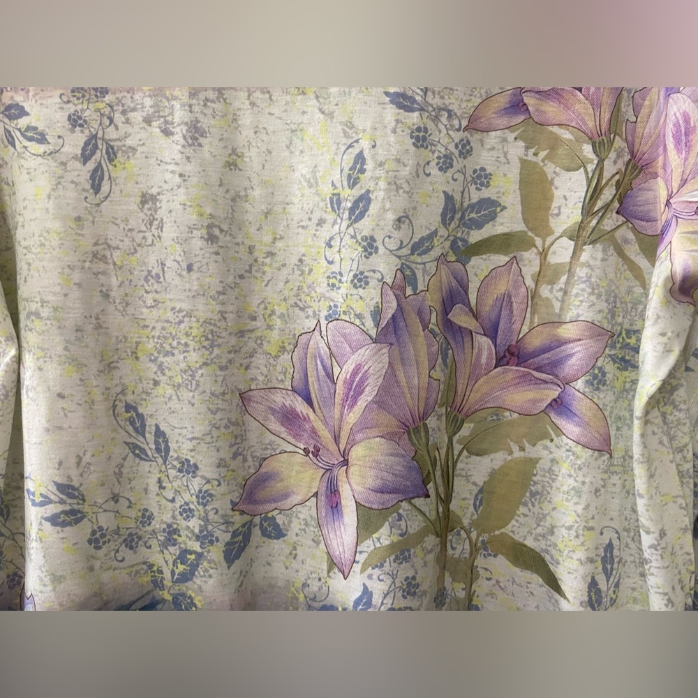 Boho womens large blouse floral lilac blue v-neck modest cottagecore - Picture 8 of 10